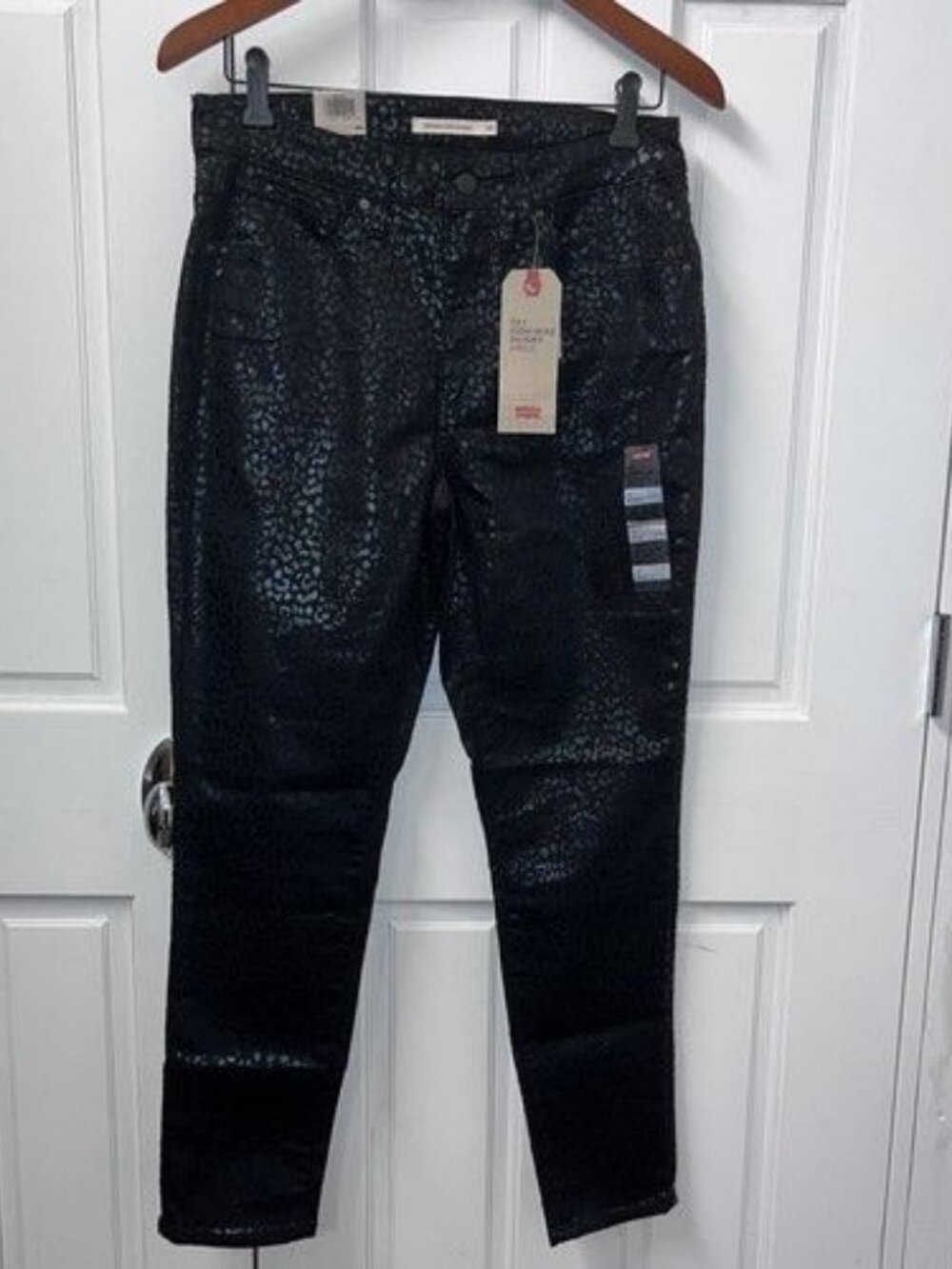 Levis 721 High Rise Skinny Jeans Womens Size 30 Ankle Length Black Leopard Print